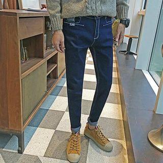 Letter Embroidered Slim-cut Jeans