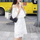 Off-shoulder Lace Dress White - One Size