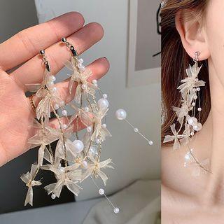 Faux Pearl Mesh Bow Fringed Earring