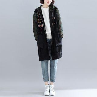 Hooded Zip Patched Parka Black - One Size