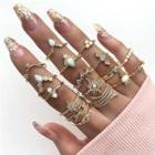 Set Of 17: Rhinestone Ring (assorted Designs) 8920 - Set - Gold & White - One Size