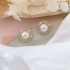 Rhinestone Faux Pearl Earring 1 Pair - Bm0523 - White & Gold - One Size