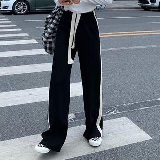Contrast Trim Wide Leg Sweatpants Black & Beige - One Size
