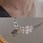 Alloy Pendant Crystal Bead Pendant String Necklace 1 Pc - Transparent & Dark Brown - One Size