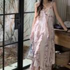 Spaghetti Strap Floral Midi A-line Dress Purple Floral - White - One Size