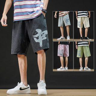 High-waist Chinese Character Printed Shorts