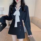 Tie-neck Blouse / Wrap A-line Skirt