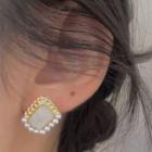 Retro Gemstone Faux Pearl Square Earring White - 1437a#