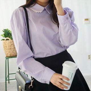 Bishop-sleeve Bead-trim Blouse