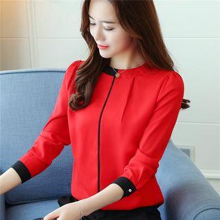 Long-sleeve Two-tone Chiffon Blouse