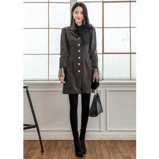 Metallic-button Pintuck Mini Coatdress
