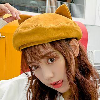 Cat Ear Faux Suede Beret Hat