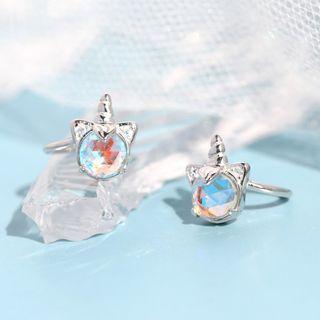 925 Sterling Silver Rhinestone Unicorn Earring 1 Pair - Unicorn - Silver - One Size