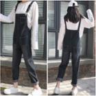 Contrast Stitching Straight-cut Denim Jumper Pants