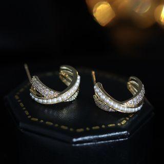Cross Faux Pearl Alloy Earring 1 Pair - My34657 - Faux Pearl - White - One Size