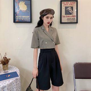Cropped Short-sleeve Blazer / High Waist Shorts