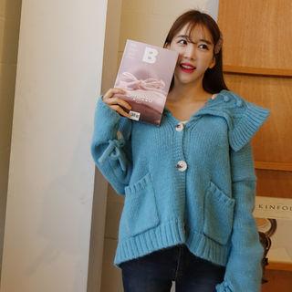 Frilled-collar Tie-sleeve Cardigan