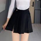 High-waist Plain Irregular Cutout Accordion Pleat A-line Skirt