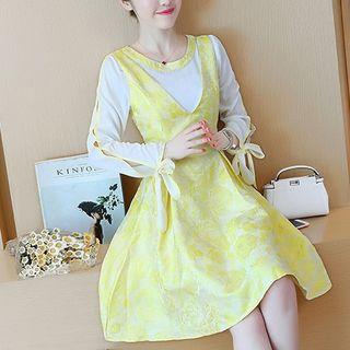 Inset Slit-sleeve Chiffon Top A-line Jumper Dress