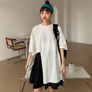 Elbow-sleeve Slitted Dress / A-line Skirt