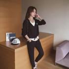 Set: V-neck Hoodie + Straight-leg Pants + Tank Top