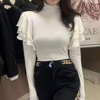 Long-sleeve Frill Trim Turtleneck Top