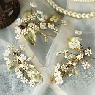 Faux Pearl Headpiece Set Of 3 - Light Green - One Size