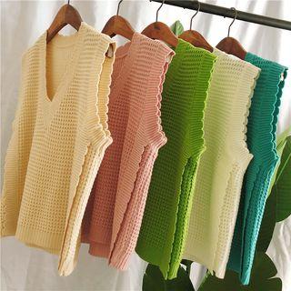 V-neck Scallop Trim Knit Vest