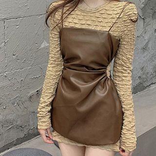 Ruched T-shirt / Faux Leather Dress
