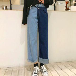 Color Panel Wide Leg Jeans