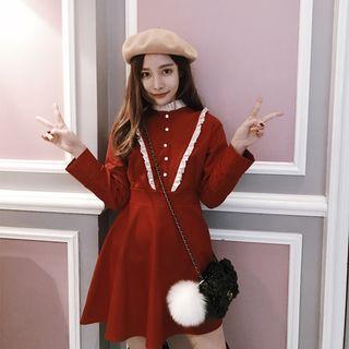 Ruffle Panel Long-sleeve Mini A-line Shirt Dress