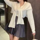 Plain Knit Top / Pleated Mini Skirt
