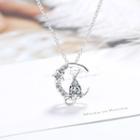 Rhinestone Cat & Moon Pendant Necklace Pendant & Chain - One Size
