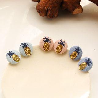 Embroidered Button Stud Earring / Clip-on Earring