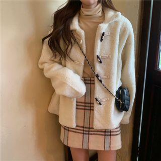 Plain Long-sleeve Toggle Jacket Beige - One Size