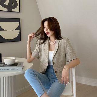 Houndstooth Linen Blend Blazer