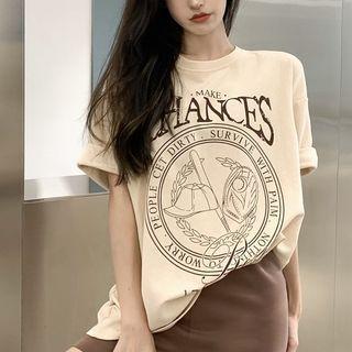 Printed Loose-fit T-shirt Almond - One Size