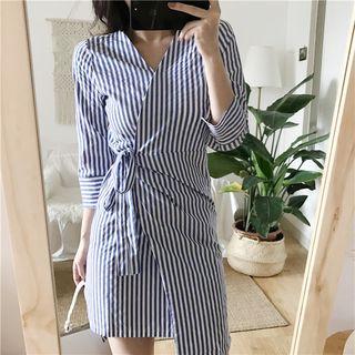 Striped Side Tie 3/4-sleeve Dress