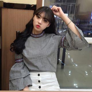 Embroidered 3/4 Bell Sleeve Top