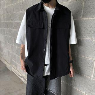 Mock Two Piece Elbow-sleeve Color-block Shirt