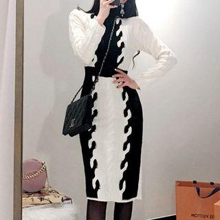 Color Panel Midi Knit Dress As Shown In Figure - One Size