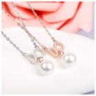 Sterling Silver Rhinestone Do Pearl Necklace