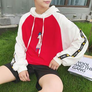 Floral Print Loose-fit Hooded Plain Sweatshirt