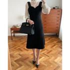 Lace-strap A-line Pinafore Dress Black - One Size