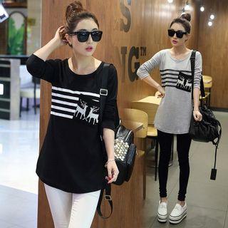 Printed Long-sleeve Long T-shirt