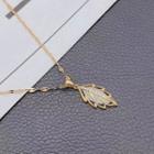 Leaf Faux Cat Eye Stone Pendant Alloy Necklace 1 Pc - X01081 - Gold - One Size