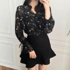 Set: Floral Print Blouse + Cropped Camisole