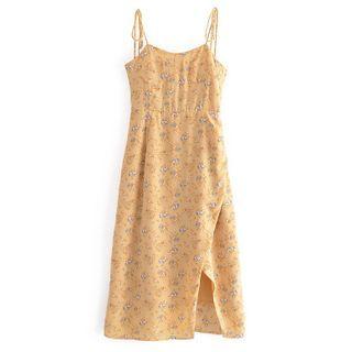 Suspender Slit-hem Floral Dress