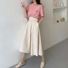 Short-sleeve Embroidered T-shirt / A-line Midi Skirt