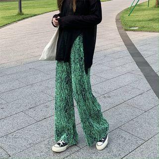 Long-sleeve Slit T-shirt / Tie-dyed Wide Leg Pants